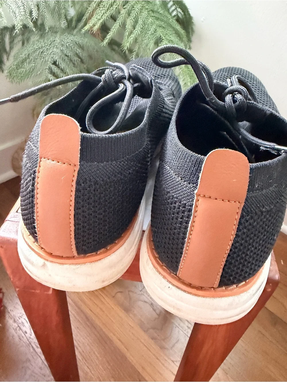 Men's Black Knit Derby Shoes with White and Tan-Trim Sole